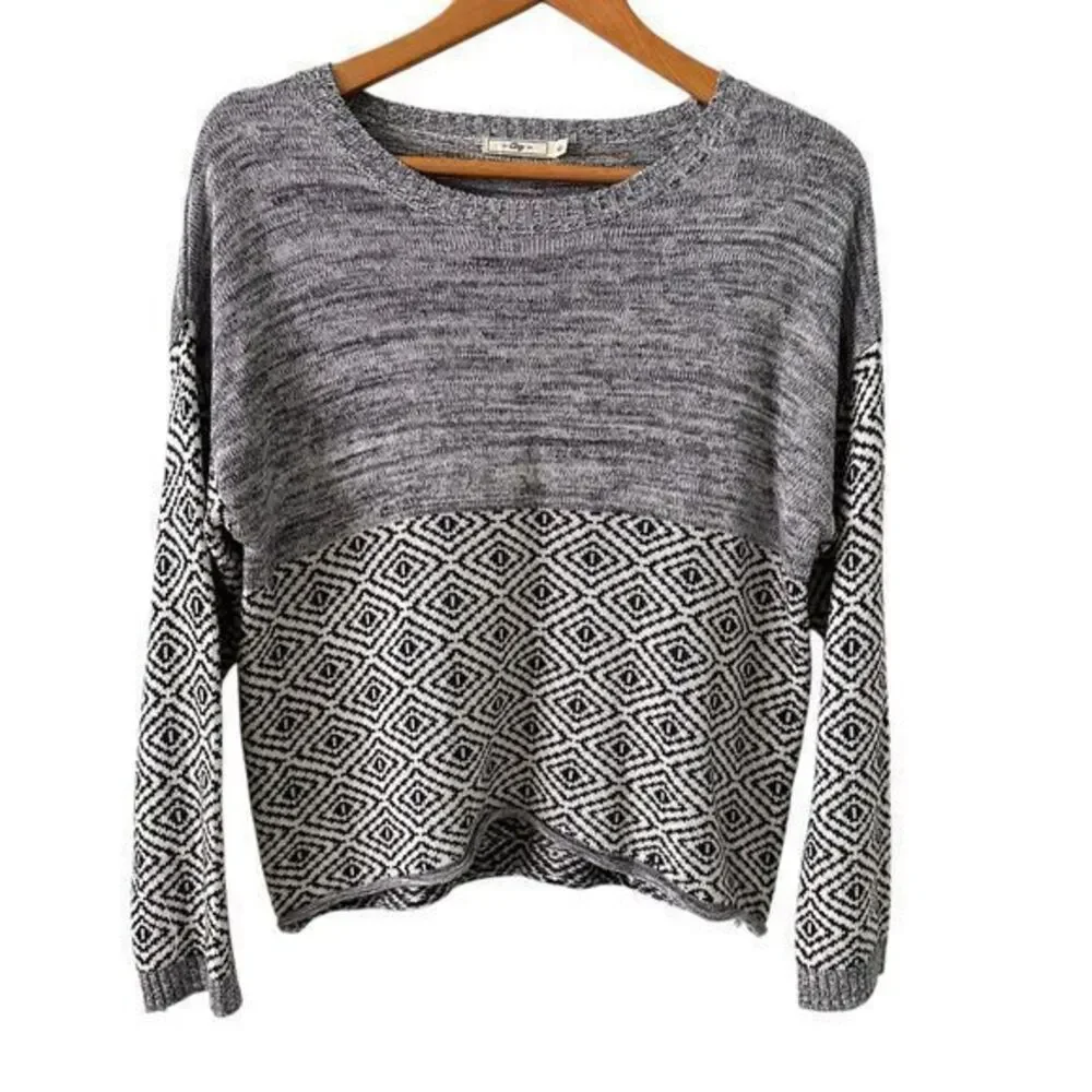 Obey Womens Blue and White Pattern Boxy Oversized Scoop Neck Sweater Size L - Picture 1 of 6